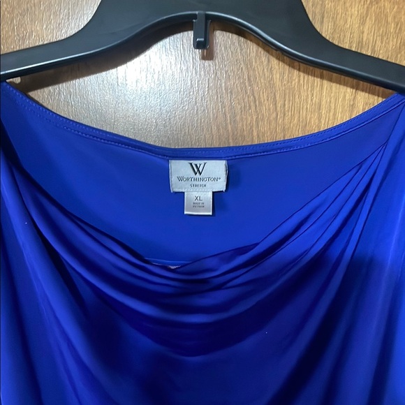 Worthington Blue Draped Flutter Sleeve Blouse - Picture 2 of 3